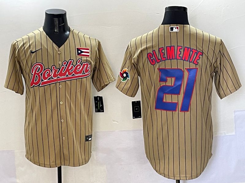 Men Puerto Rico 21 Clemente Brown Stripe Joint Name 2025 Nike MLB Jersey style 12